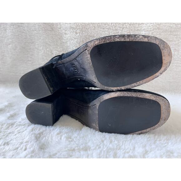 Frye Black Suede Fringe Block Heel Boots Size 9M - Picture 5 of 12